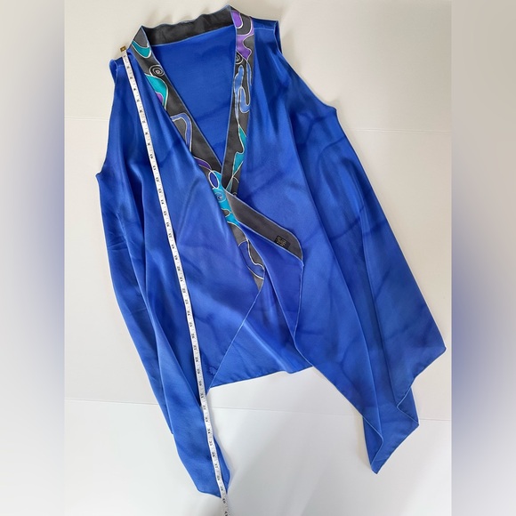 Vintage Maly Cohen Hand Painted Open Silk Blue Multicolor Vest - One Size - Picture 11 of 15